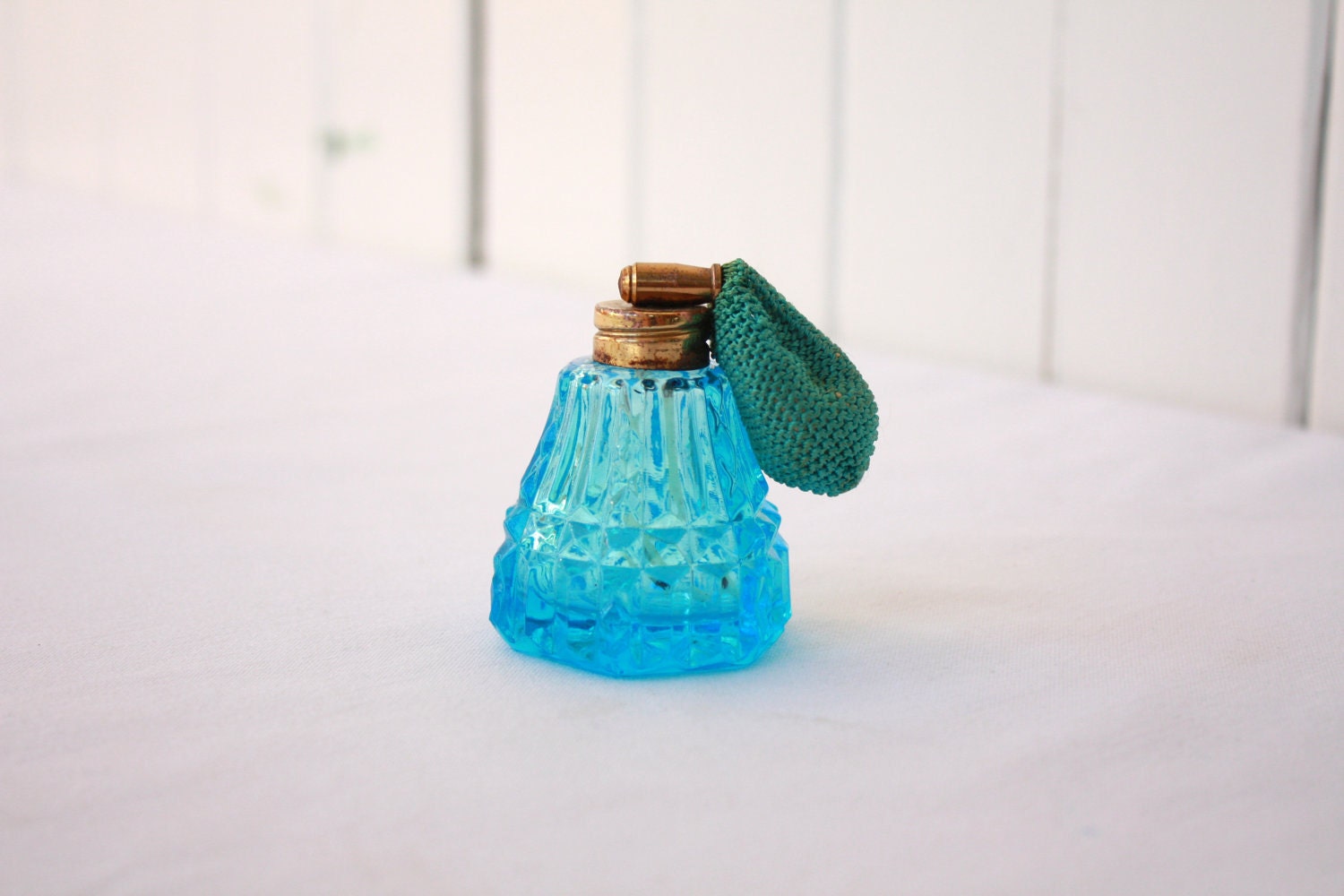 Vintage Perfume Bottle, Blue Perfume Bottle, Glass Perfume Bottle, Perfume with Atomizer