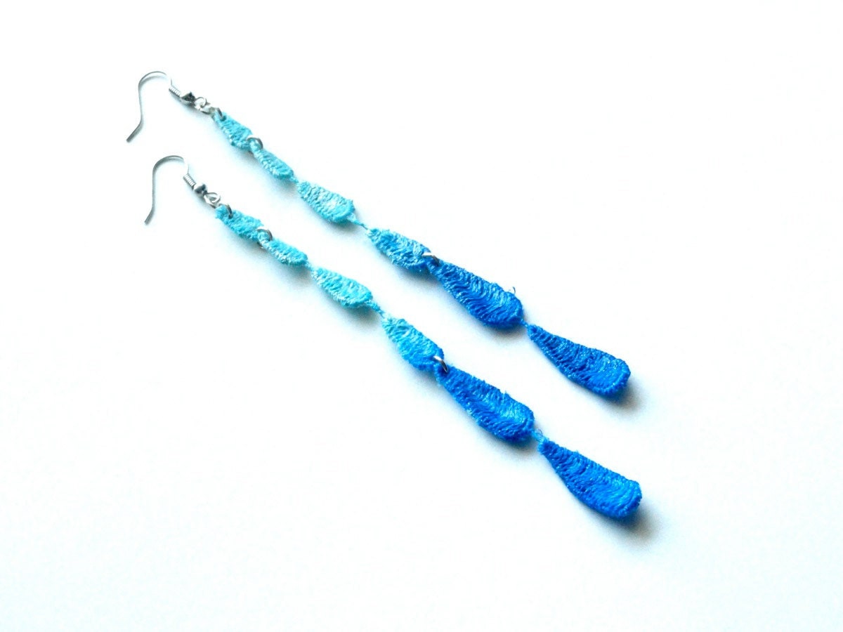 Lace Earrings Hand Dyed - Light Blue and Cobalt Blue - Customizable Colors - Lace Fashion