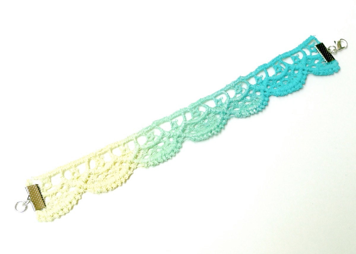Lace Bracelet Yellow Mint Aqua Blue Ombre - Hand Painted Lace Jewelry Customizable Colors - Lace Fashion