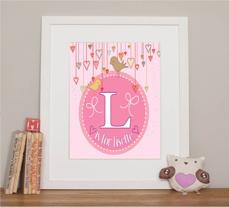 Personalized Christening Birth Announcement Gift. Girls Alphabet Bespoke Giclee Art. 11x14" Print.
