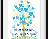 Personalized Boys Christening Birth Announcement Gift Handmade "Welcome to the World giclee art BIG print. 10x8"