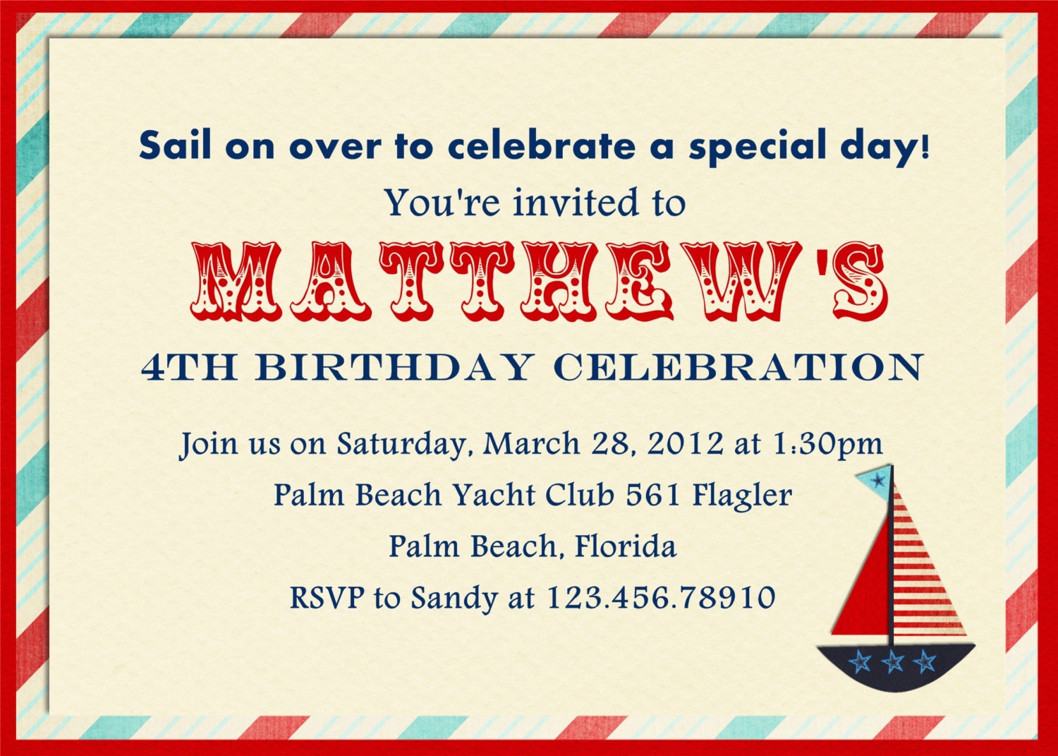 Vintage Nautical Sailboat Birthday Invitation You Print Personalized Invite Il_170x135