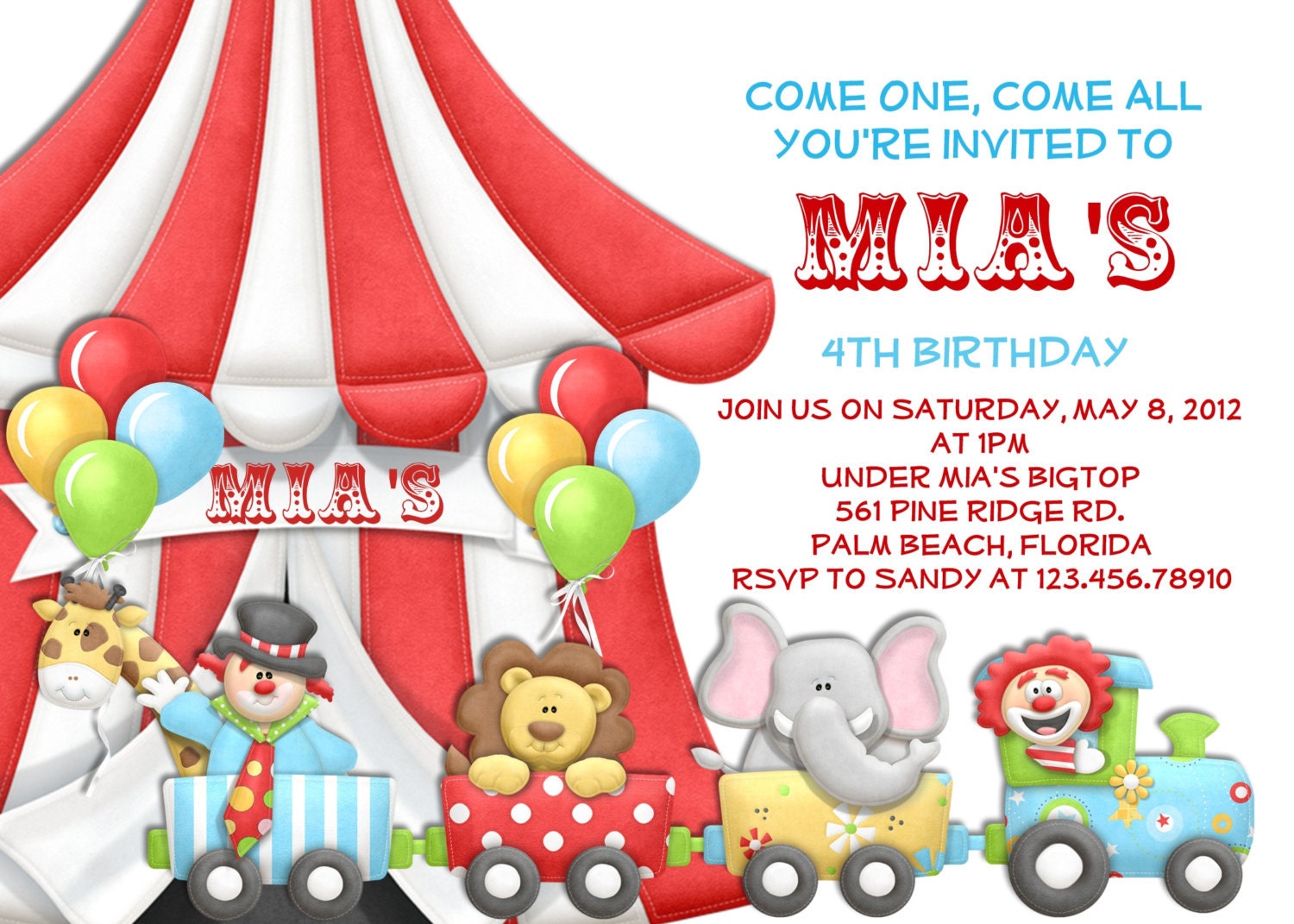 Carnival Circus Birthday Invitation Printable Custom Il_170x135