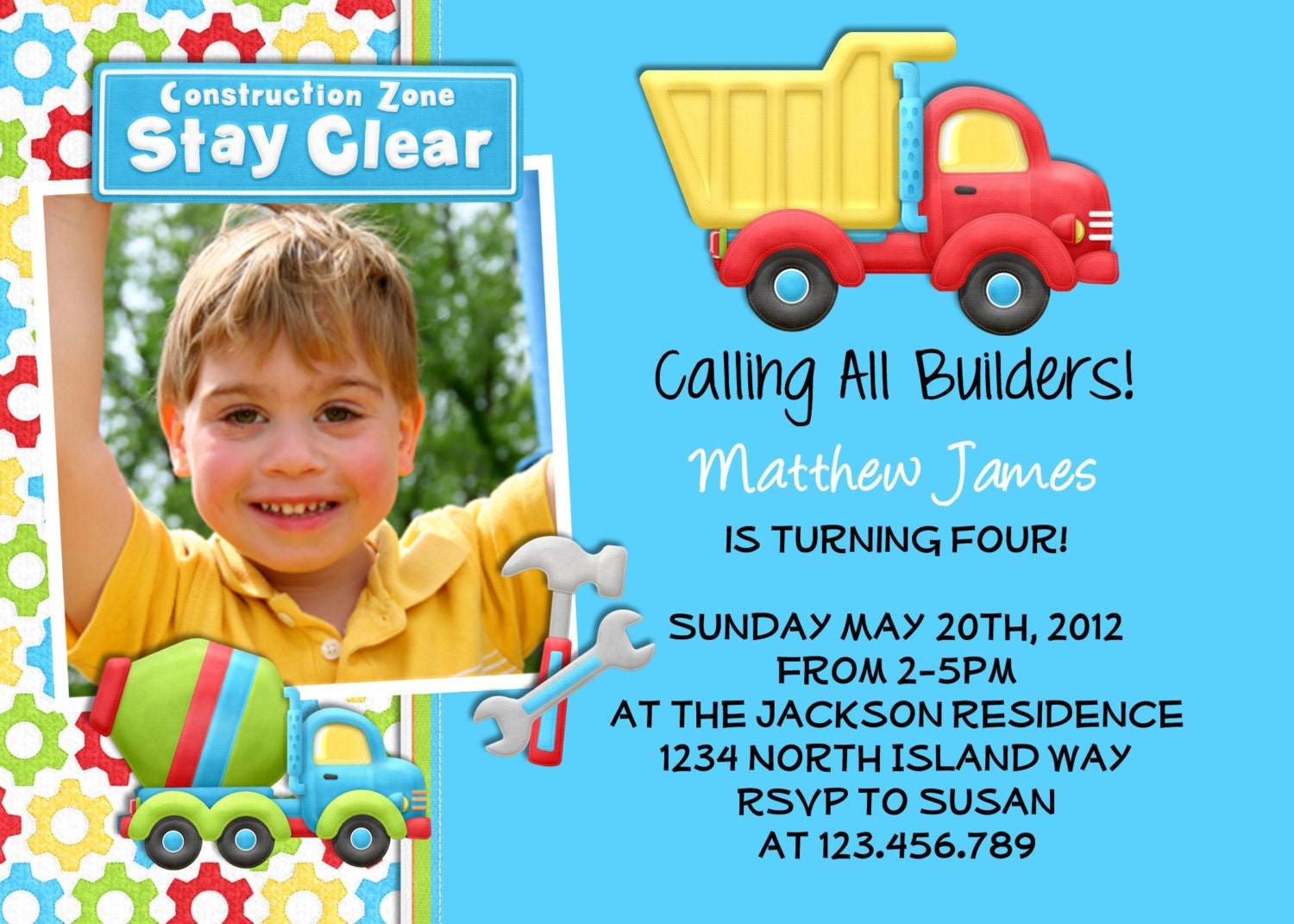 Dump Truck Construction Birthday Invitation Photo Card Printable and Custom Invite Il_170x135
