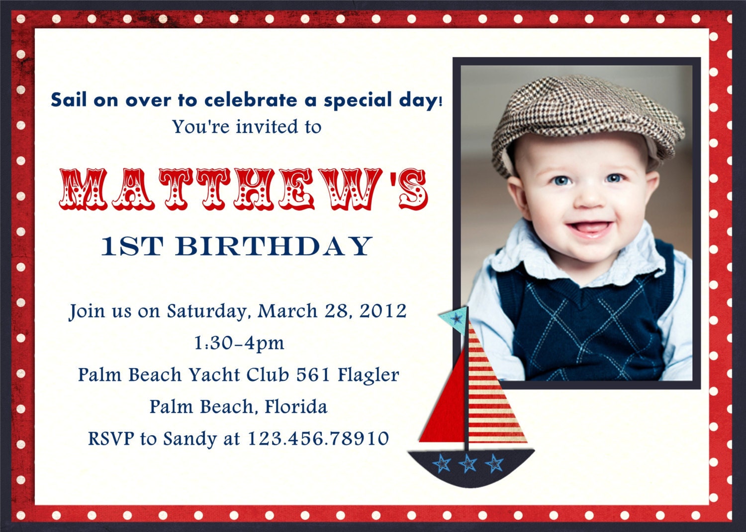 Sailboat Birthday Invitation Photocard You Print Personalized Invite Il_570xn