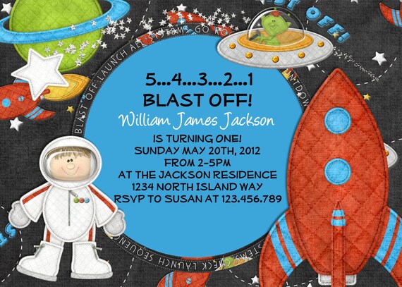 Space Birthday Invitation - Rocket Ship Blast Off Invite - Printable Custom DIY Il_570xn