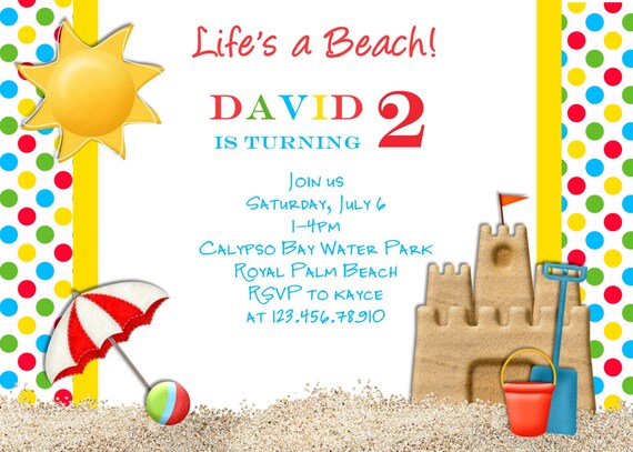 Beach Party Birthday Invitation Sandcastle Invite Printable Custom Il_570xn