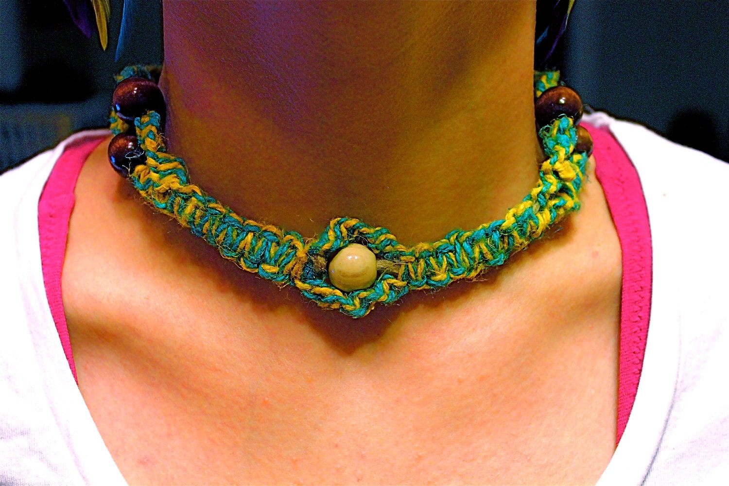 Branch Knot Hemp Necklace with Center Flower