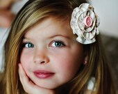 Girls boutique hair bow, hair clip, cottage chic, hair accessory, pretty, neutral, natural, nature inspired, dreamy, kids, toddler, baby