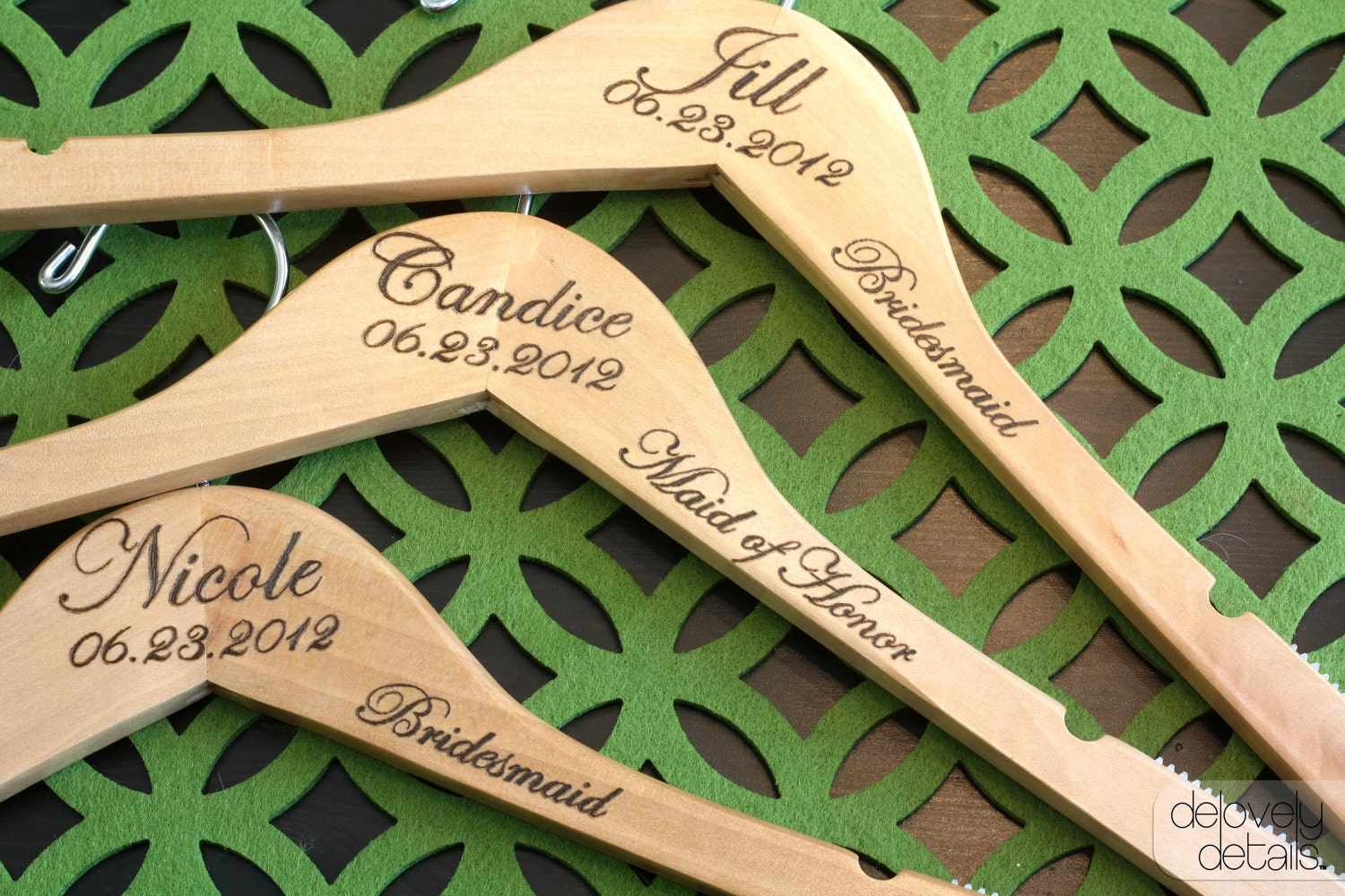 Notched Custom/Personalized Wedding Hanger with Arm Inscription - Wooden