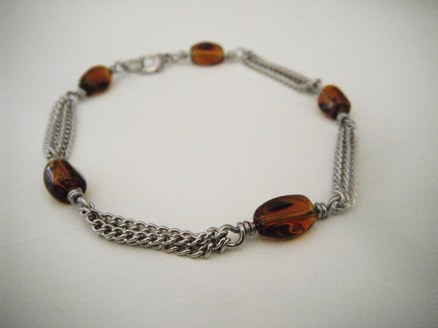 Amber and Silver Patterned Bracelet