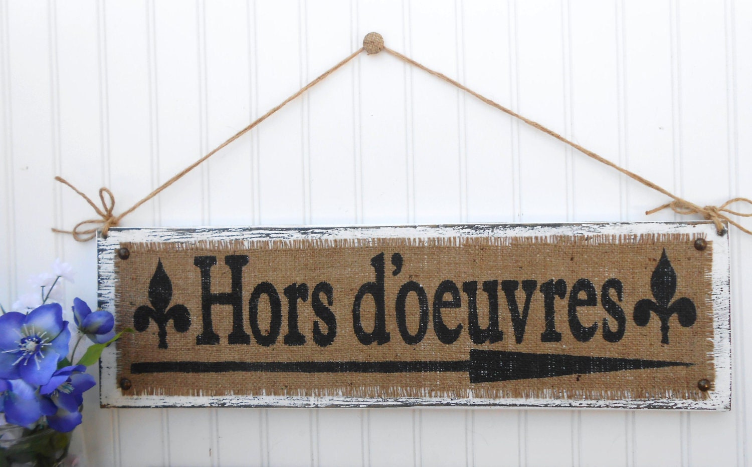 Hors d'oeuvres Wedding sign, party sign, Burlap and wood, reception decor