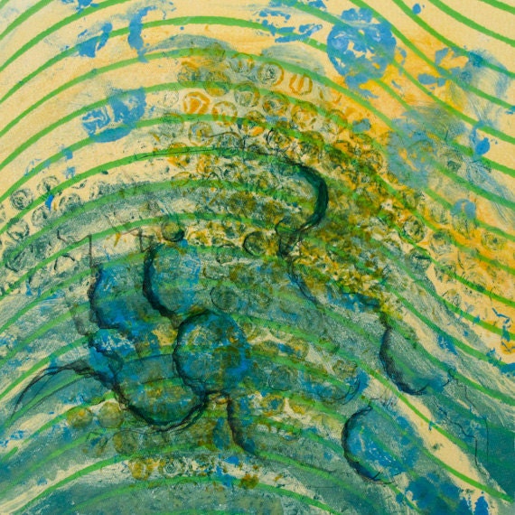 Wave Net - Monotype Painting - Abstract Moving Wave Print with Net
