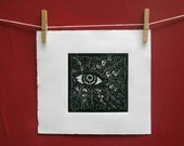 The Woods Are Watching - original, unmounted lino print