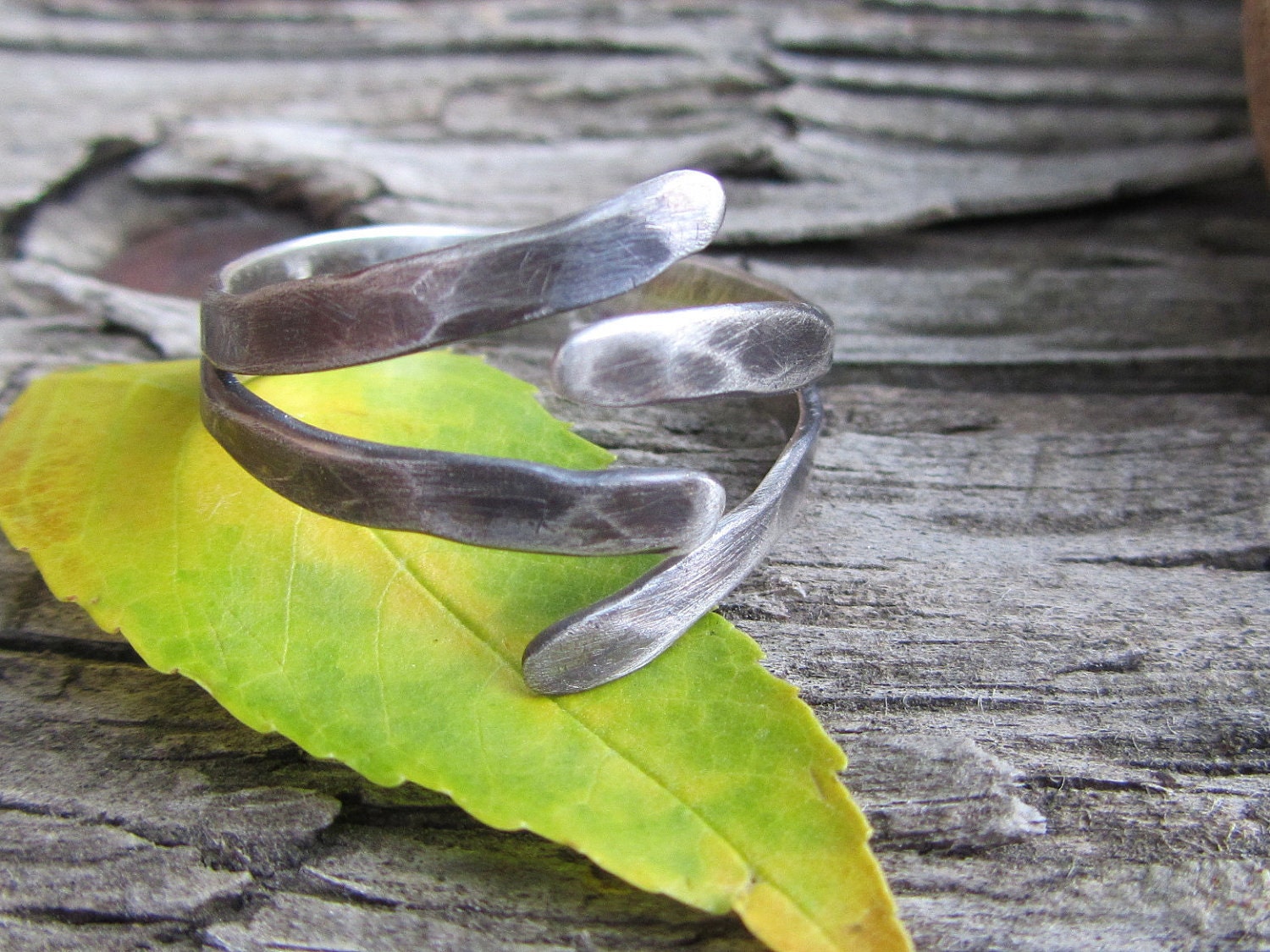 Sterling silver ring hammered brushed oxidized handmade - Size 11.5 - Ready to ship - Arms wide open - silverpirate