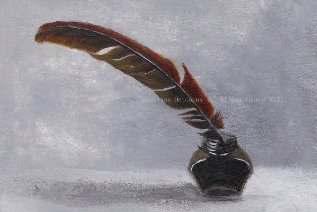 Inkwell and Quill Painting Print 8x12 by Alicia VanNoy Call