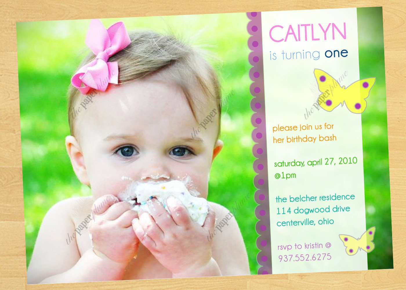 Butterfly Birthday Invitation Girl with Photo