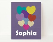 Hearts Art Print, Children's Room Decor, Nursery Wall Art,  8x10, Hearts Wall Art, Girls Name art, Purple Mustard