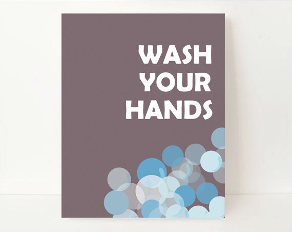 Modern Washroom Art Print Modern Washroom Typography Print 8x10 Wash Your Hands Mauve Purple
