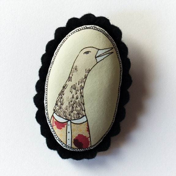 Duck- color handcrafted and illustrated brooch felt