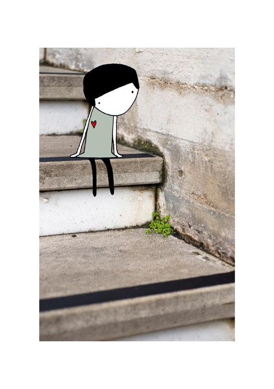 Girl on stairs print - 8 x 11.5 - A4