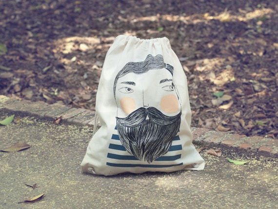 Bearded - screen printed canvas backpack tote
