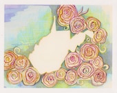 PRINT - West Virginia Roses. WV State Love.  8 x 10 Print of Original Painting from Allie Kelley