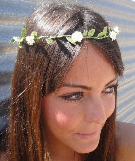 Cream DAISY chase garland head dress headband with leaf detail ribbon