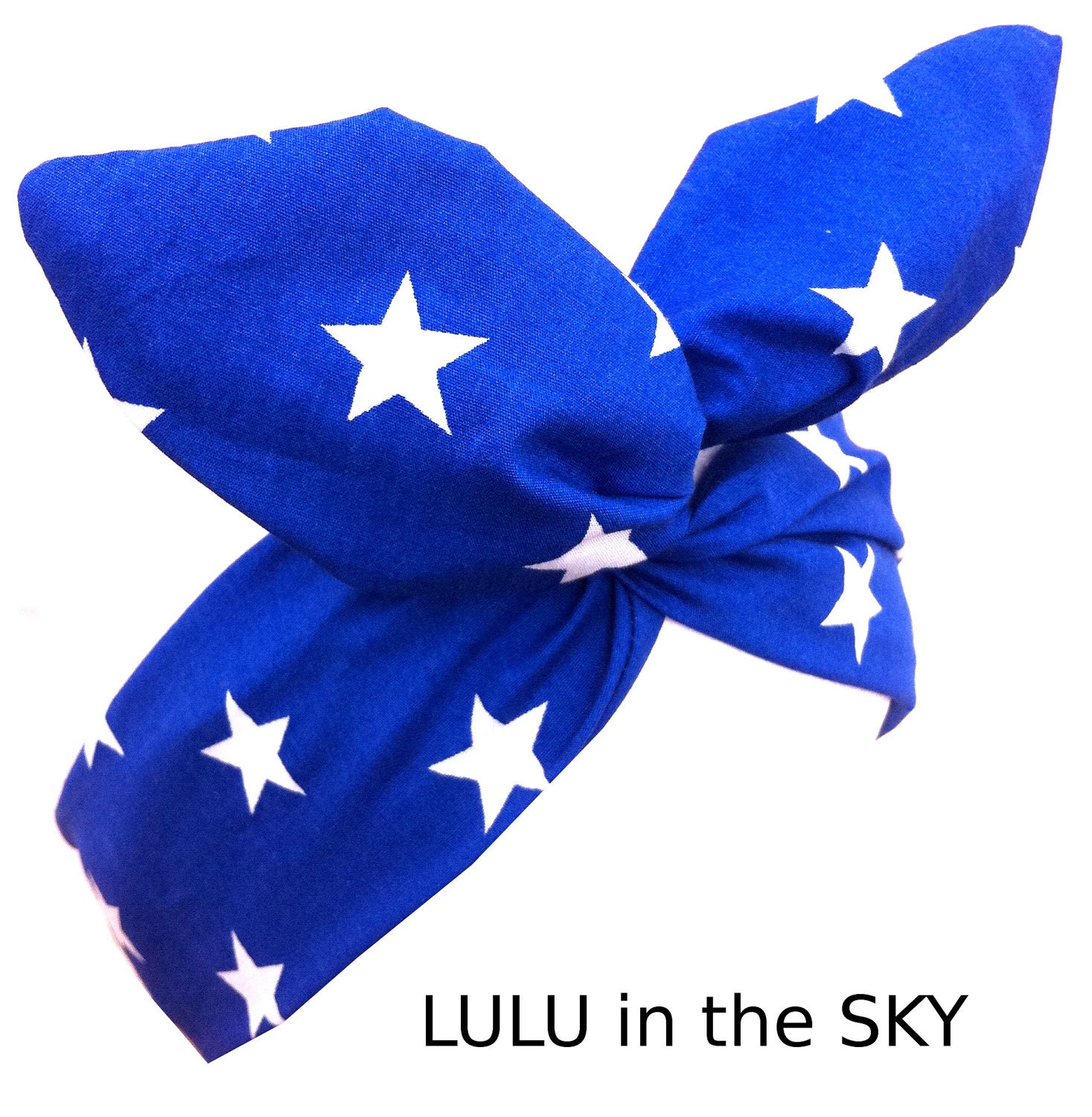 Rockabilly Pin up Royal Blue STAR Print Wire Headband Hair Wrap