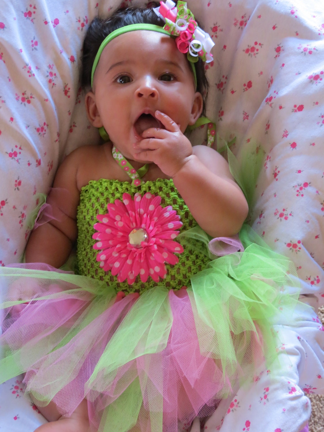 Infant or Toddler Tutu Dress - Apple Green and Hot Pink