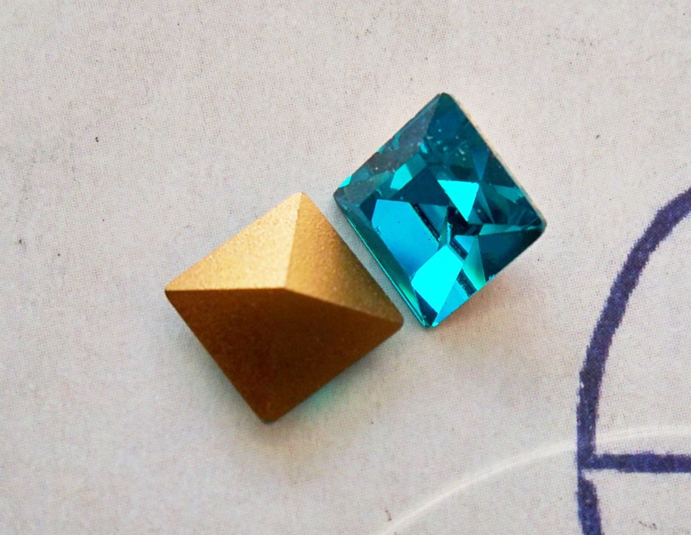 Two Vintage 8 X 8mm square Swarovski crystals, Zircon