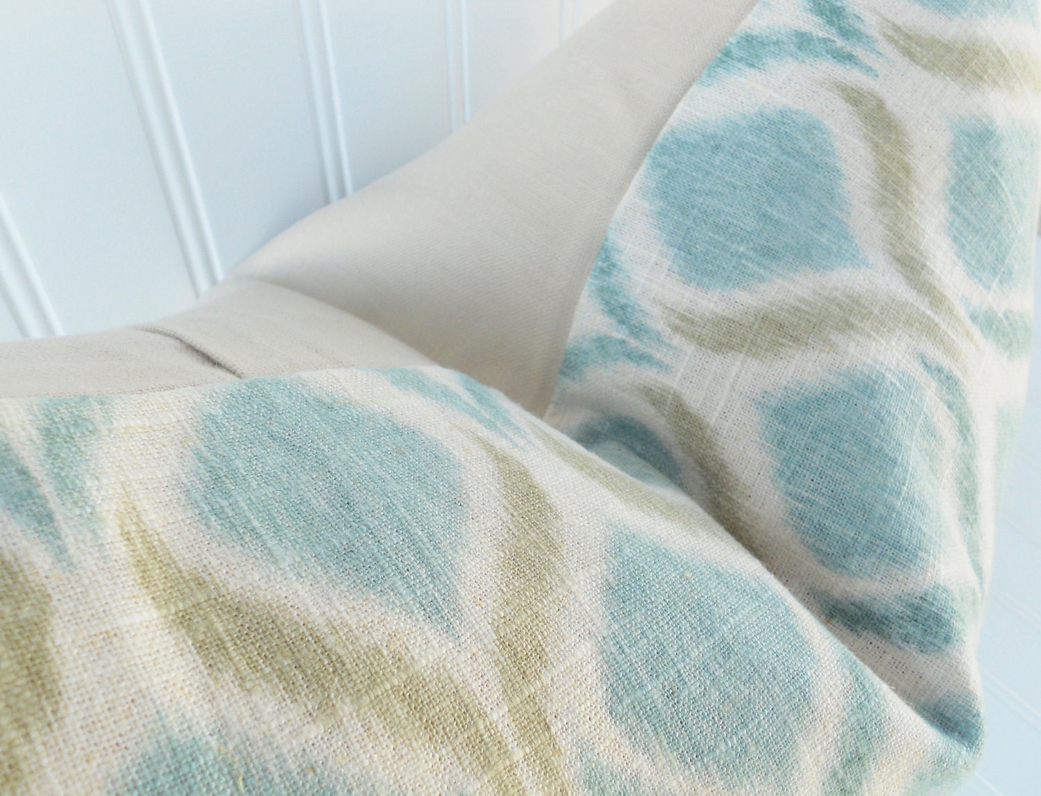 Blue IKAT Throw Pillow - 18 x 18 inch - Blue Teal Taupe and Ivory - Rayon/Linen - Blue Ikat Pillow Cover