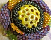 FLORAL bead enbroidered and woven purple yellow green hair pin
