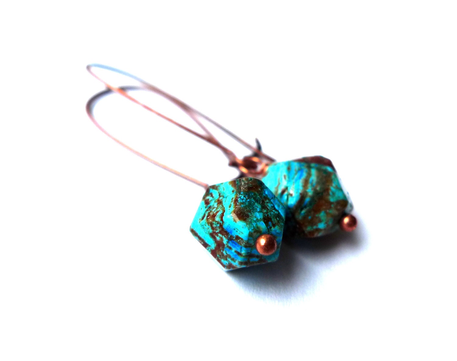 Sky Jasper Earrings - Turquoise Jewelry, Copper, Faceted Stones