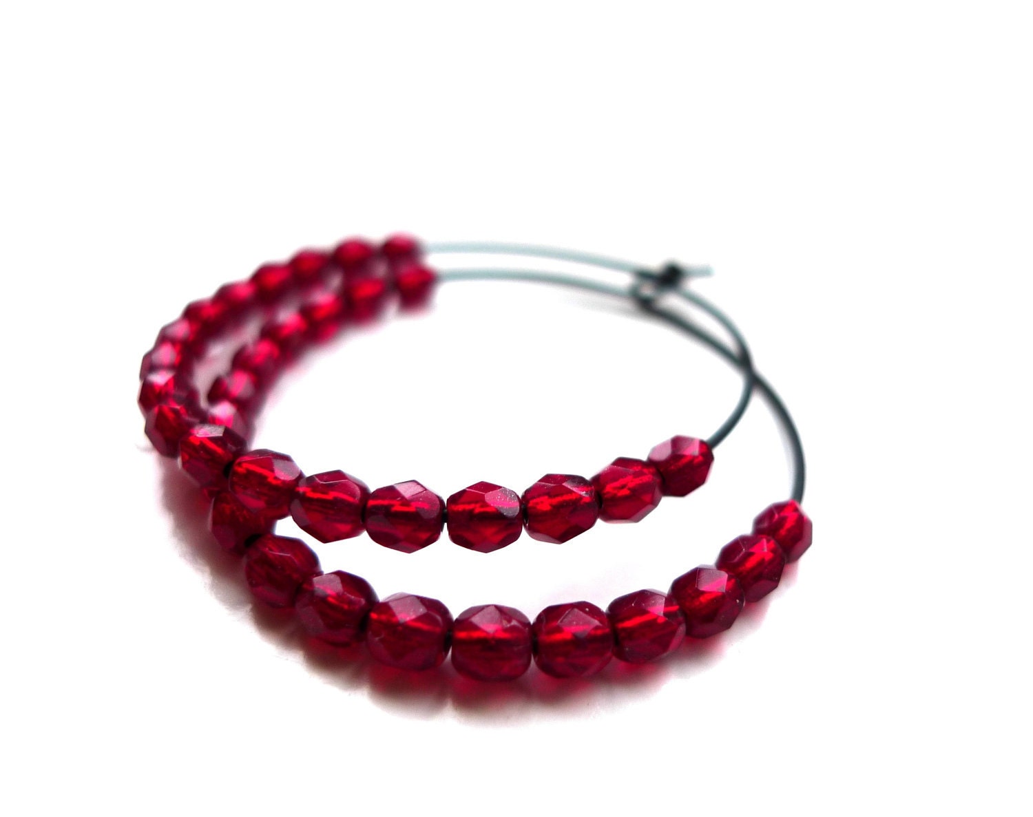 Blood Red Hoop Earrings - Holiday Jewelry, Garnet Glass