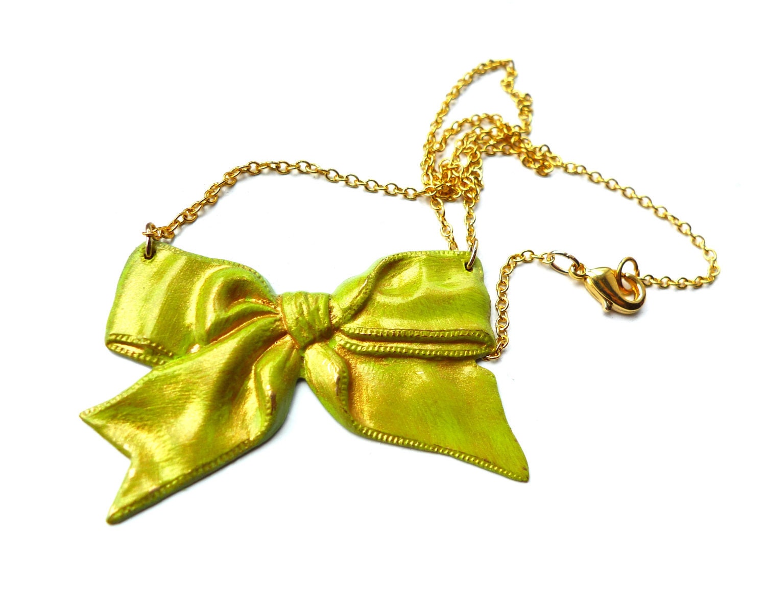 Bright Chartreuse Necklace - Bow Jewelry, Kawaii Fashion