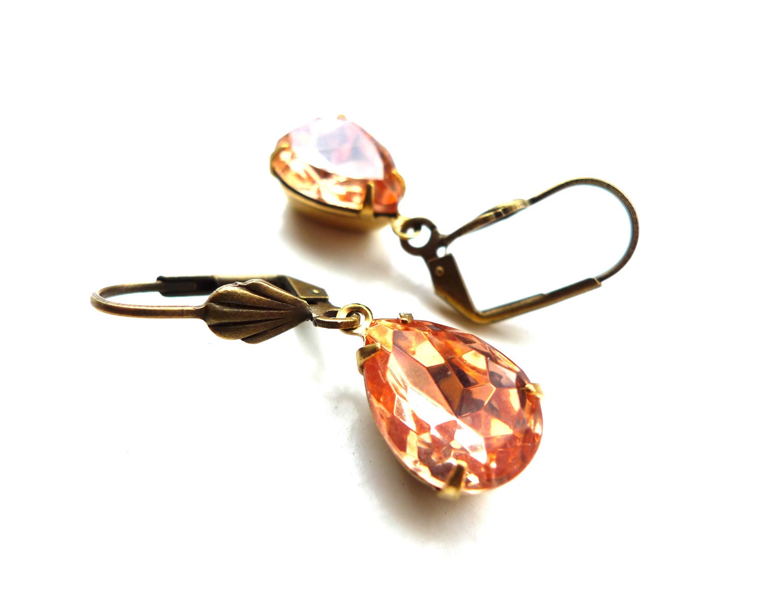 Peachy Pink Earrings - Salmon Pink Jewelry, Crystal Drops
