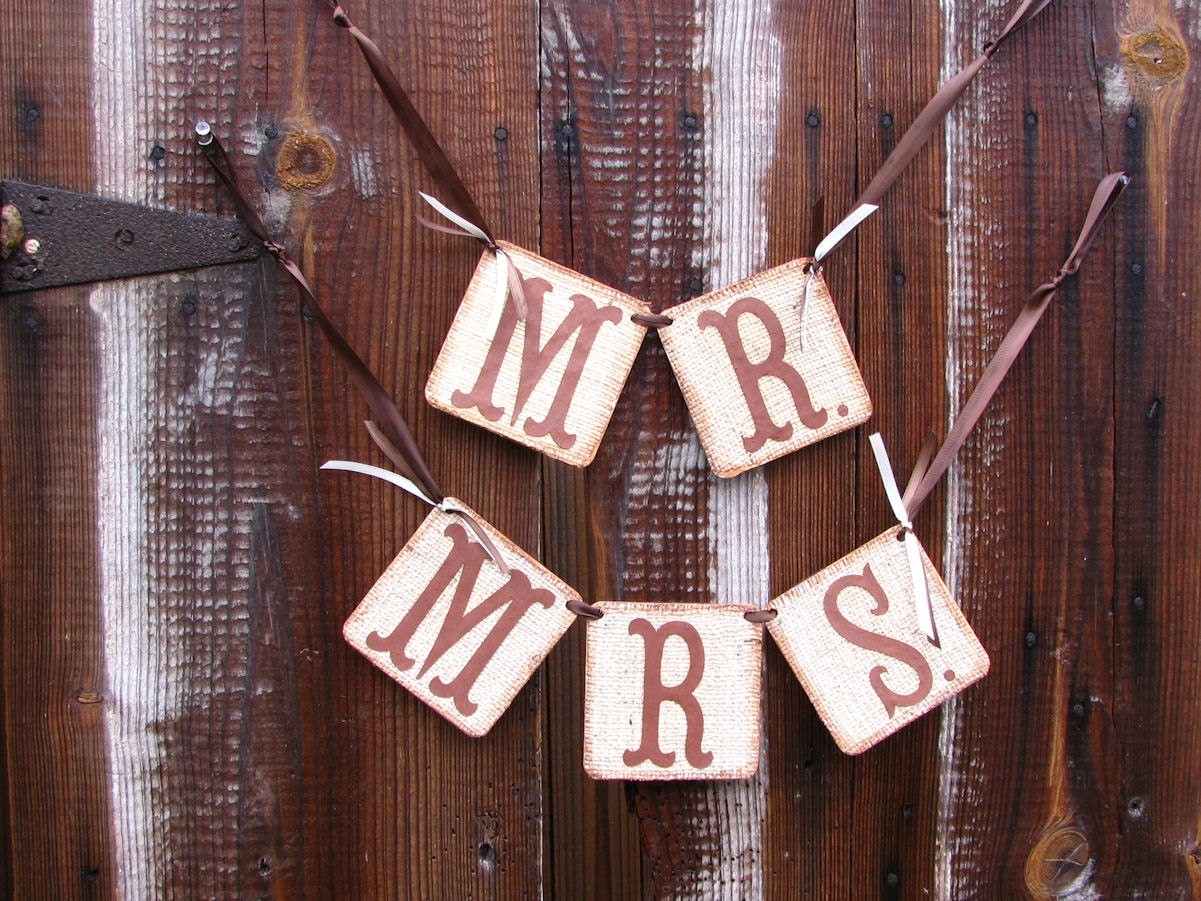 Burlap Banner Mr Mrs Wedding Banners Chair Signs