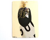 dada collage portrait,  original aceo  --  abstract dadaism, minimalist paper art, grey, manilla, image transfer, tiny art