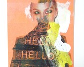 aceo: original art, mixed media, painting, portrait, street art, silhouette, face, artist trading cards, typography