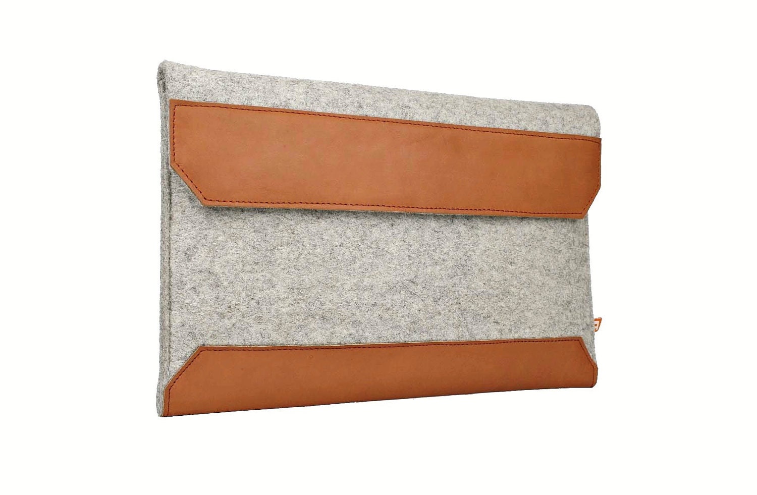 11 Inch MacBook Air Case/Sleeve (Shaughnessy) - Gray Wool Felt with Tan Brown Leather