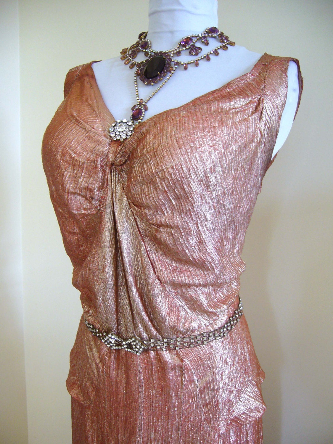 RESERVED Rare Nouveau 1920s Flapper COUTURE Flame Red Silk LAME Revival Dress Gown Harlow Designer Bombshell Hourglass Showgirl