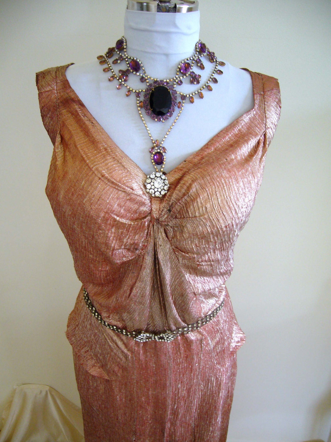 RESERVED Rare Nouveau 1920s Flapper COUTURE Flame Red Silk LAME Revival Dress Gown Harlow Designer Bombshell Hourglass Showgirl