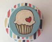 Cupcake - Hand Painted Wooden Brooch