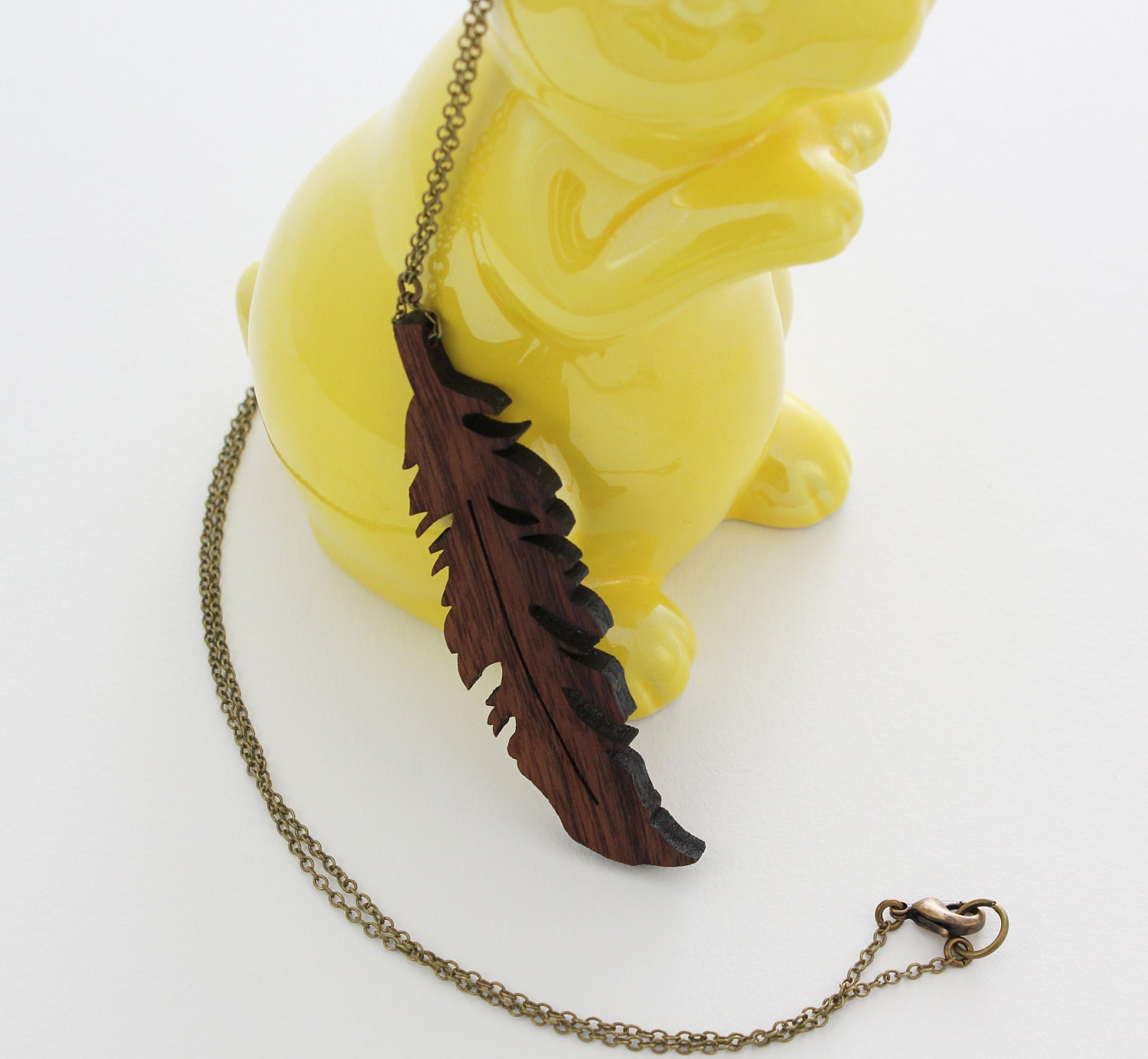 Long Feather Necklace - 30" Gold, Silver or Antique Brass - Laser Cut