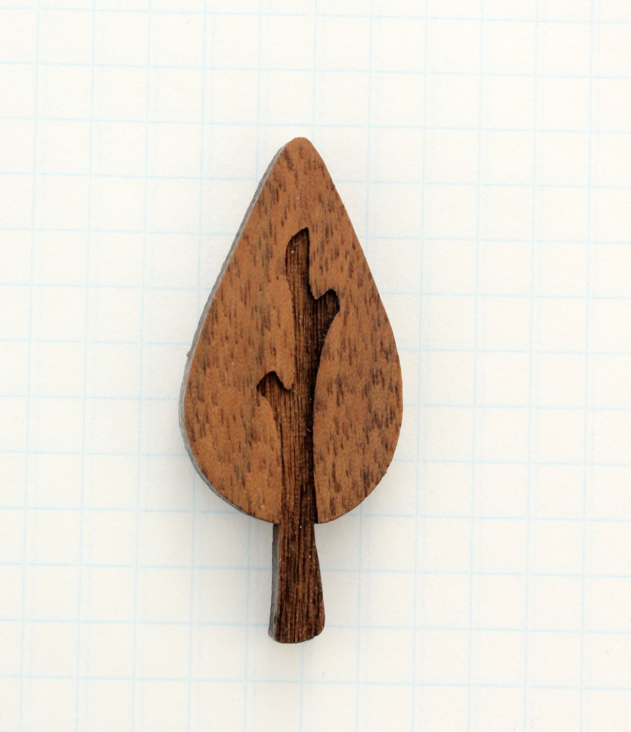 Retro Tree - Walnut Brooch