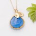 Bridesmaid stamped jewelry -  Something Blue - Deep Blue Chalcedony - personalized initials necklace - Gold Necklace