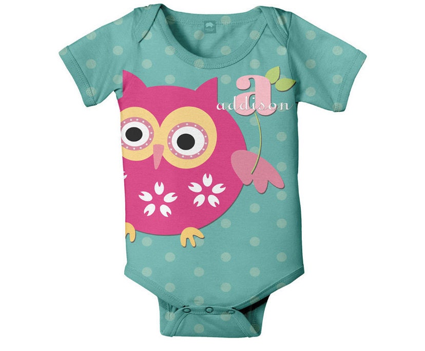 Personalized Owl Onesie,  Monogram Baby Romper Custom Onesies
