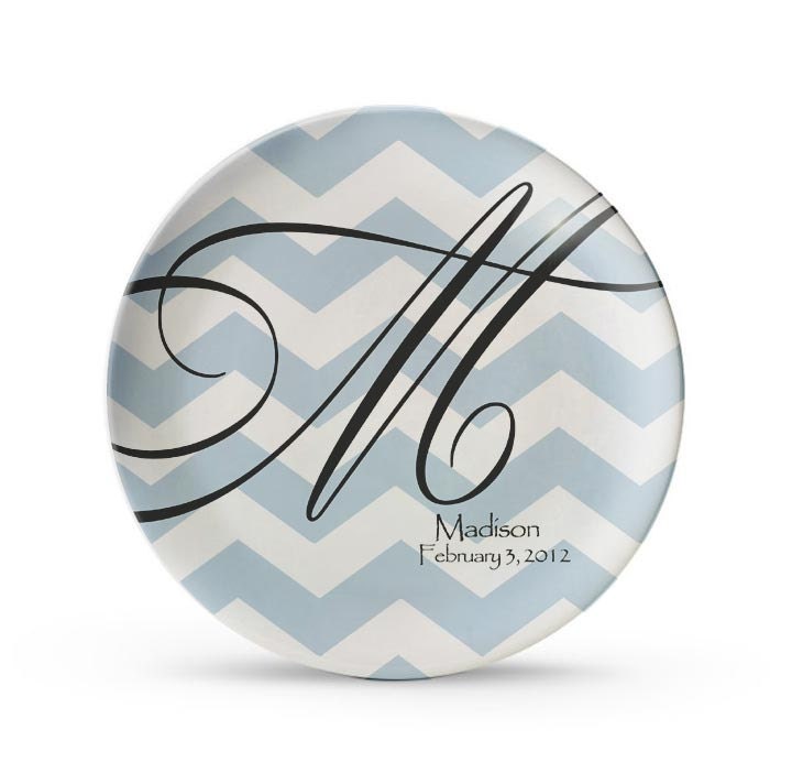Chevron Plate, Personalized Monogram Plates, Melamine Dinner Plate,  Cake Dish