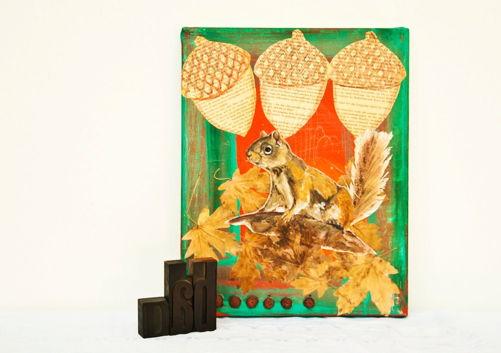Woodland Art - Original Mixed Media Painting - Squirrel - Father's Day Gift